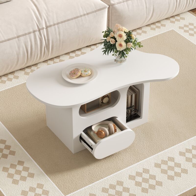 Modfu - Table salon-Table basse Cloud avec tiroirs et étagères ouvertes, design original à partir de matériaux haut de gamme pour un salon moderne