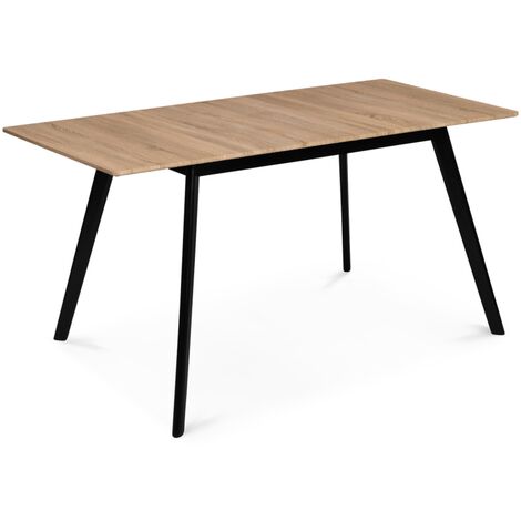 Table scandinave extensible INGA 120-160 cm plateau bois pieds noirs - Bois clair