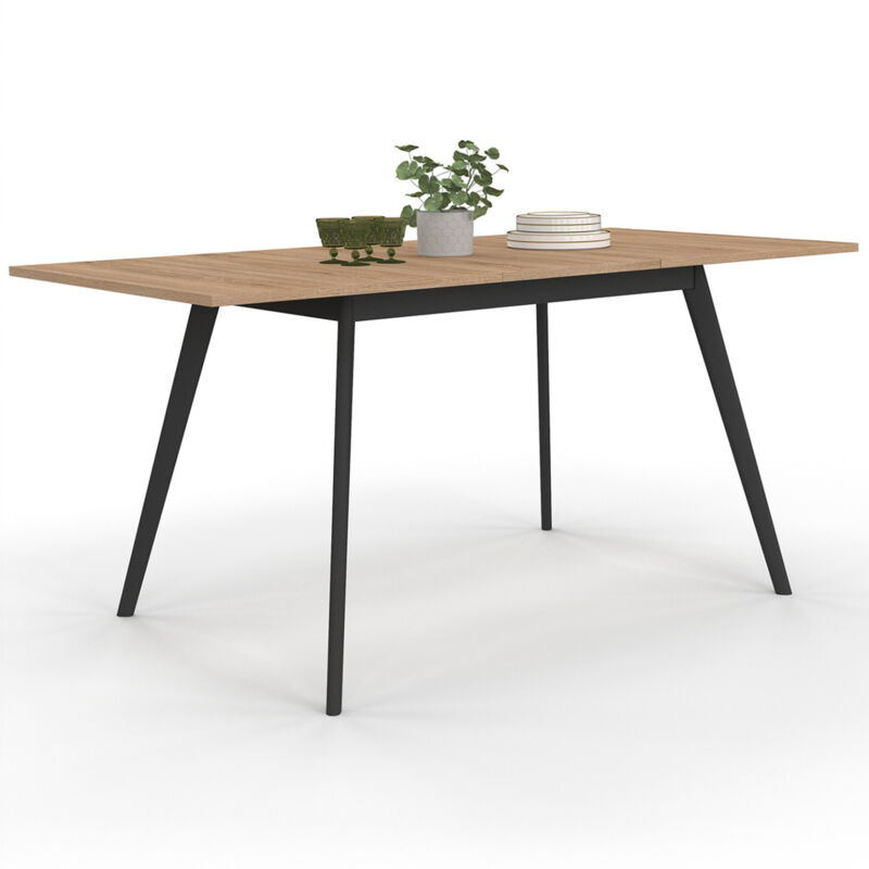 Idmarket - Table scandinave extensible rectangle inga 4-8 personnes plateau bois pieds noirs 120-160 cm