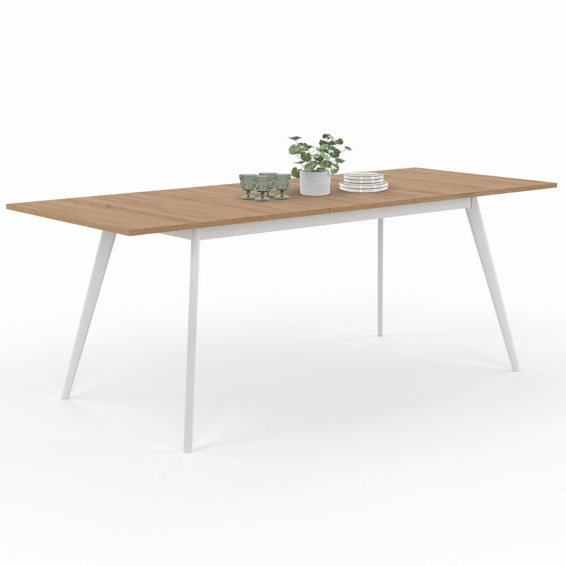Idmarket - Table scandinave extensible rectangle inga 6-10 personnes plateau bois pieds blancs 160-200 cm