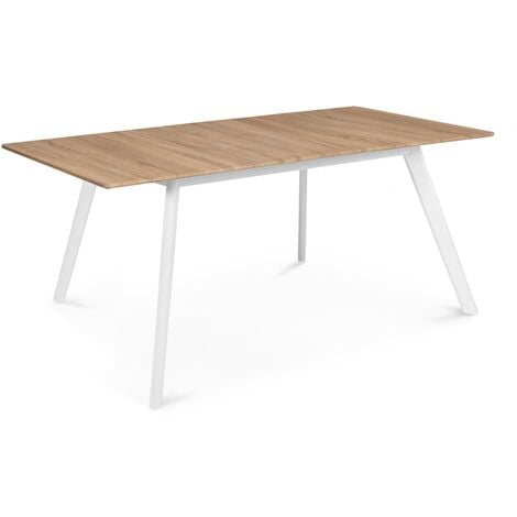 Table scandinave extensible INGA 160-200 cm plateau bois pieds blancs - Bois clair