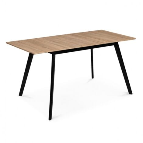 Table scandinave extensible rectangle INGA 4-8 personnes plateau bois pieds noirs 120-160 cm