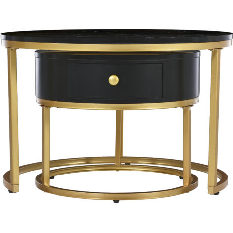 TABLE Set Nidification Design Élégant MDF Noir 70.00 x 70.00 x 48.00 cm