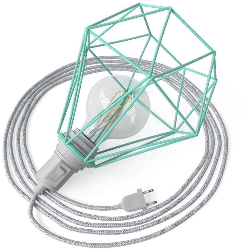 Image of Creative Cables - Table Snake - Lampada plug-in con paralume a gabbia Diamond Turchese - Turchese