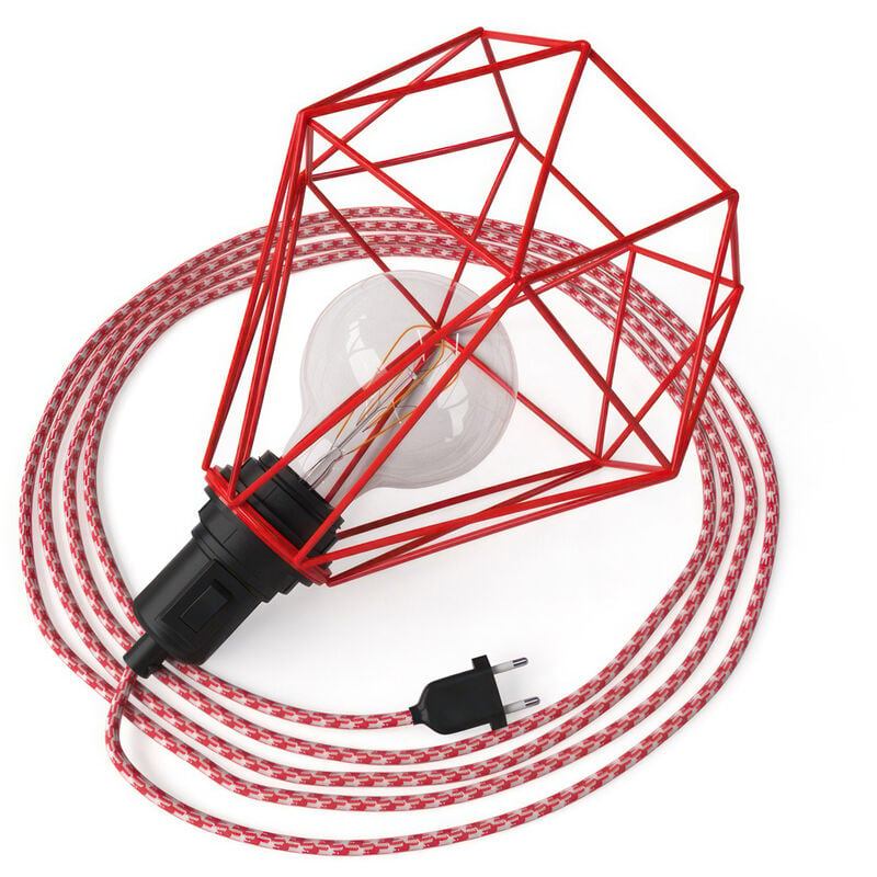 Image of Creative Cables - Table Snake - Lampada plug-in con paralume a gabbia Diamond Rosso - Rosso
