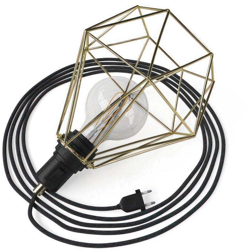 Image of Table Snake - Lampada plug-in con paralume a gabbia Diamond Ottone - Ottone