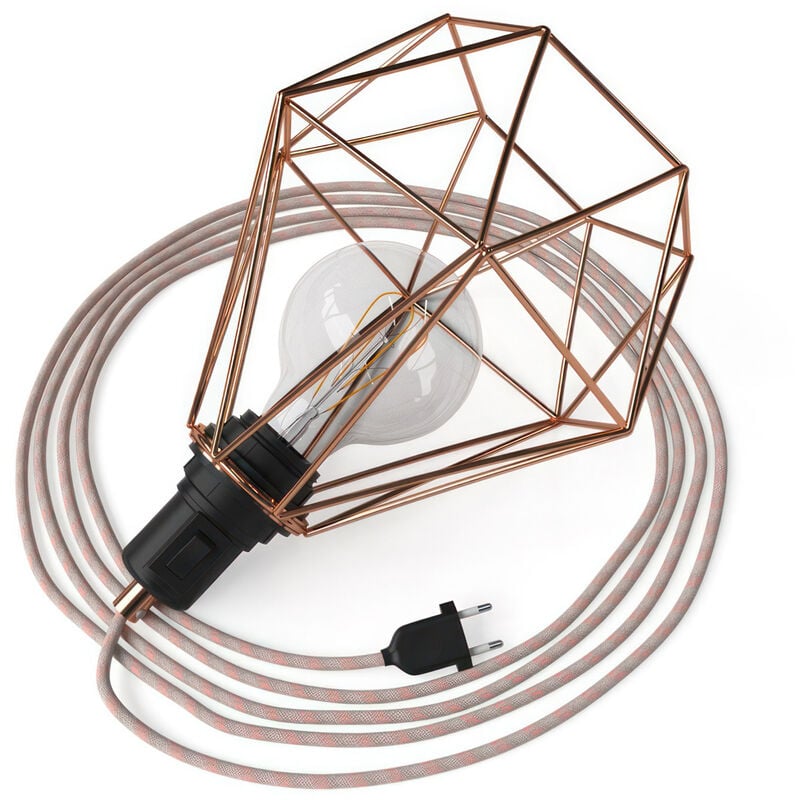 Image of Creative Cables - Table Snake - Lampada plug-in con paralume a gabbia Diamond Rame - Rame