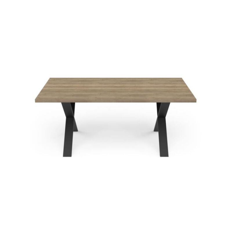 Demeyere - Table - stout - Rectangulaire - Décor mélamine halifax - Pied en x noir mat - 6 places - 180 x 90 cm