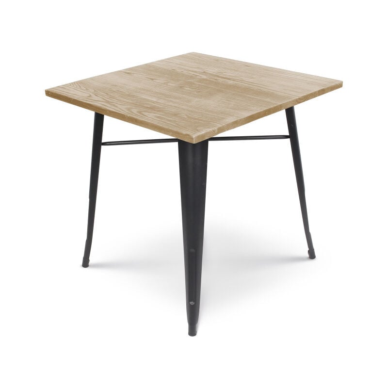 Kosmi - Table style industriel en métal noir mat et bois clair - 60x60cm