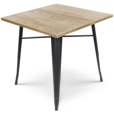 Table style industriel en métal noir mat et bois clair - 60x60cm