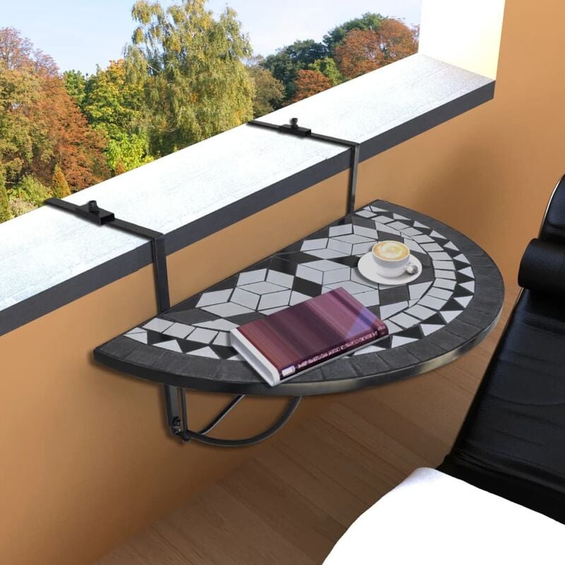 Torana - Table suspendue de balcon Noir et blanc Mosaïque