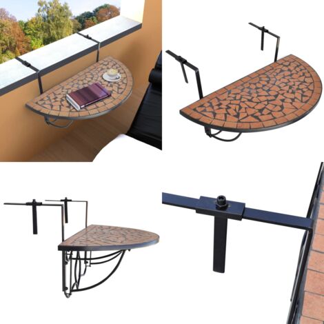 Table suspendue de balcon Terre cuite Mosaïque - Table De Balcon - Table Suspendue - Mobilier De Jardin - Table Ronde - Table Extérieure - Home & Living
