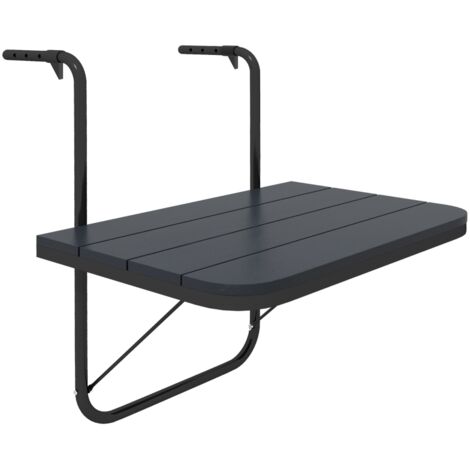 Table suspendue de balcon,pliante,réglable en hauteur,cadre en aluminium,plateau de table en plastique,aspect bois,noir