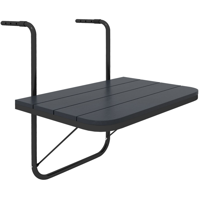 Table suspendue de balcon pliable dim. plateau 60L x 40l cm hauteur réglable 55-64H cm alu plastique noir - Noir