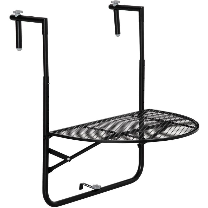 Table suspendue pour balcon pliable dim. plateau 60L x 40l cm hauteur réglable 57-72H cm métal époxy noir - Noir