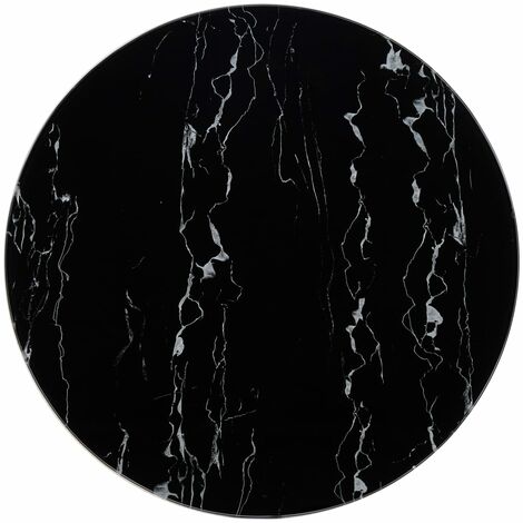 Table Top Black Ø80 cm Glass with Marble Texture
