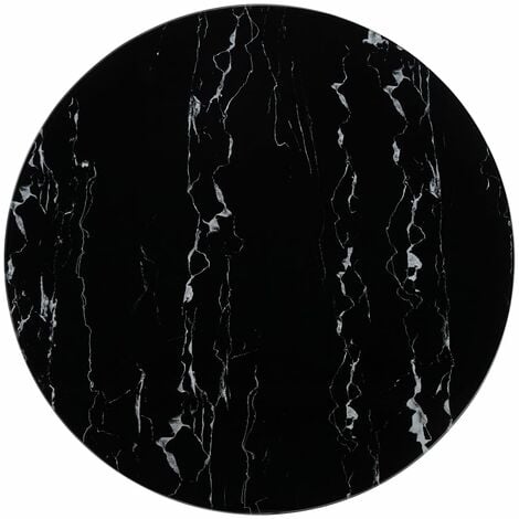 Table Top Black Ø90 cm Glass with Marble Texture