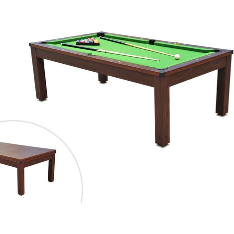 Table transformable - Billard IMPERIALE - Hauteur ajustable - 207 x 114 x 79 cm - Naturel foncé, Vert