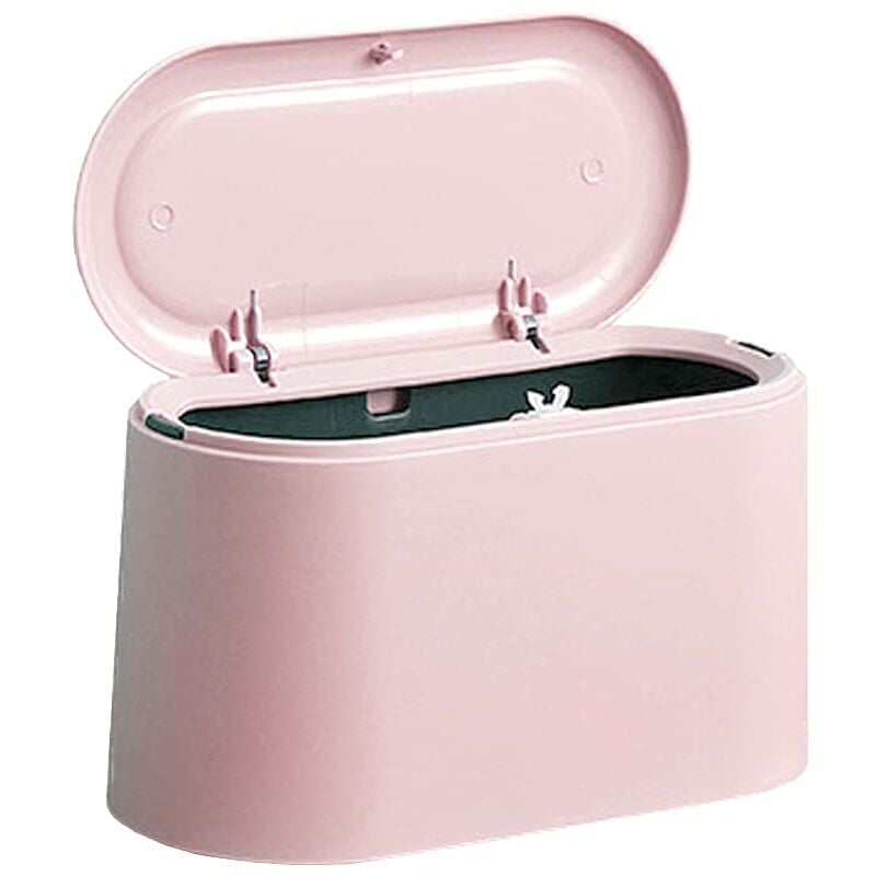 Table Trash Can With Lid, 1.5L Small Plastic Kitchen Bathroom Trash Can, Press Counter Trash Can, Push Top Trash Can Rubbish Bin (Pink)Kitchen