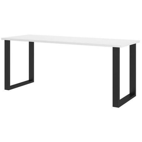 Table Tucson 138, Blanc + Noir, 75x67x185cm, Stratifié, Métal