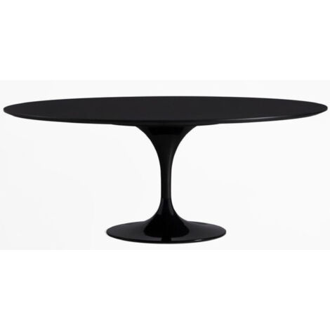 Table tulipe ovale extensible plateau stratifié - Collection Noir brillant 180/240 cm-Plateau Noir mat-Largeur 180/240 cm-Piètement Noir brillant