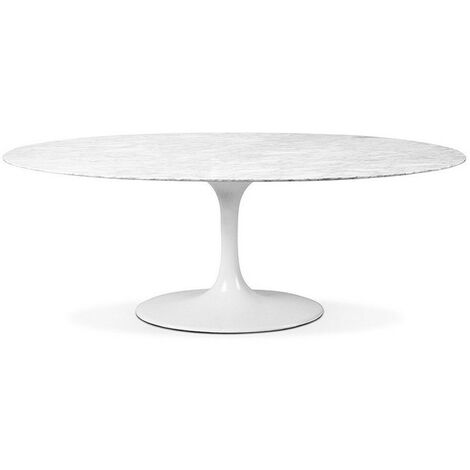 Table tulipe ovale marbre blanc pied mat 160 cm