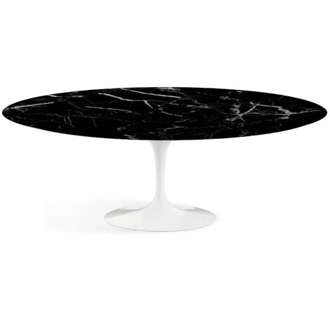 Table tulipe ovale marbre noir pied blanc brillant 160 cm
