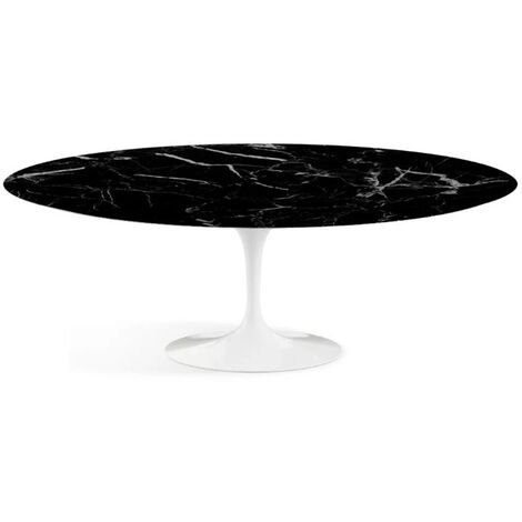 Table tulipe ovale marbre noir pied blanc brillant 240 cm