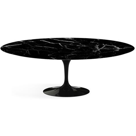 Table tulipe ovale marbre noir pied noir brillant 160 cm