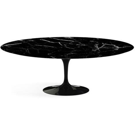 Table tulipe ovale marbre noir pied noir brillant 180 cm