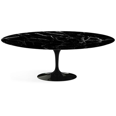 Table tulipe ovale marbre noir pied noir mat 160 cm
