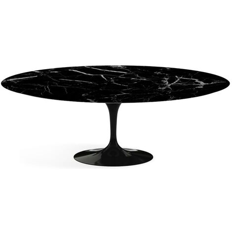 Table tulipe ovale marbre noir pied noir mat 225 cm