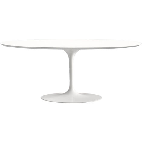 Table tulipe ovale-Plateau Blanc brillant-Largeur 160 cm-Piètement Blanc brillant