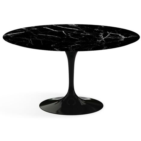 Table tulipe ronde 80 cm marbre noir pied noir brillant