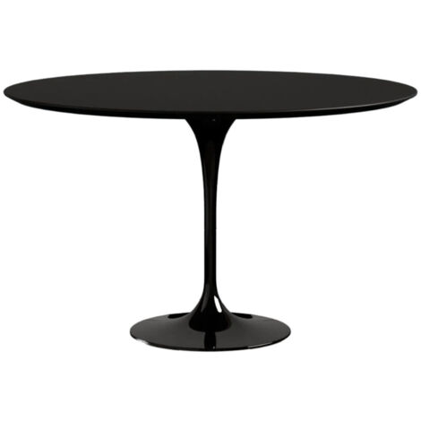 Table tulipe ronde extensible plateau stratifié - Collection 127/177 cm Noir brillant-Plateau Noir mat-Largeur 127/177 cm-Piètement Noir brillant