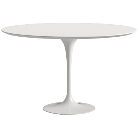 Table tulipe ronde extensible plateau stratifié - Collection Blanc brillant 100/145 cm-Plateau Blanc mat-Largeur 100/145 cm-Piètement Blanc brillant