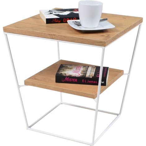 Table Wire V avec étagère en chêne blanc mat Lancelot