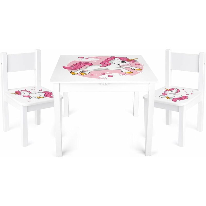 Leomark - Table 'Yeti' et 2 chaises enfant Blanche Lovely Licorne