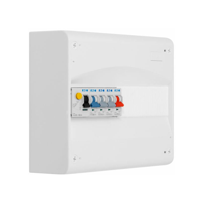 Tableau 1 rangée pré-équipé 1 inter. diff. 63A type a + 4 disjoncteurs Eaton