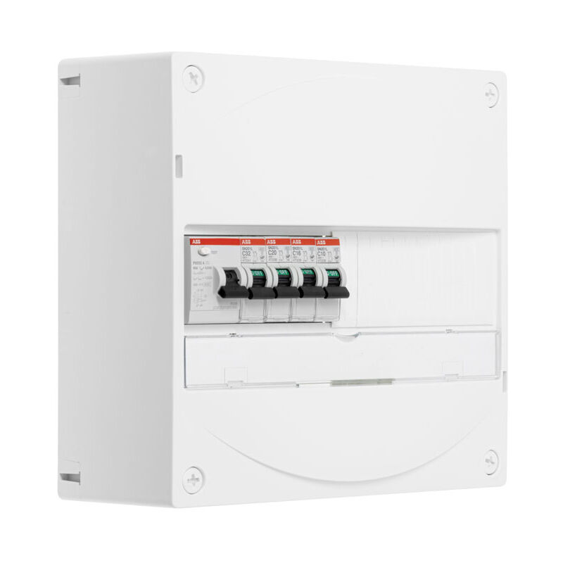 Tableau 1 rangée pré-équipé 1 inter. diff. 63A type a + 4 disjoncteurs ABB