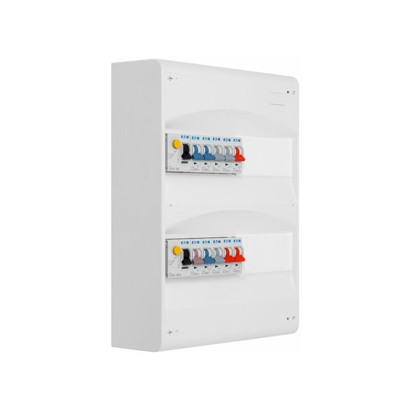 Tableau 2 rangées pré-équipé 2 inter. diff. 63A + 10 disjoncteurs Eaton