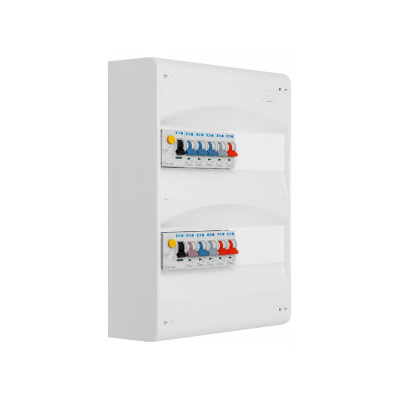 Tableau 2 rangées pré-équipé 2 inter. diff. 63A + 10 disjoncteurs Eaton