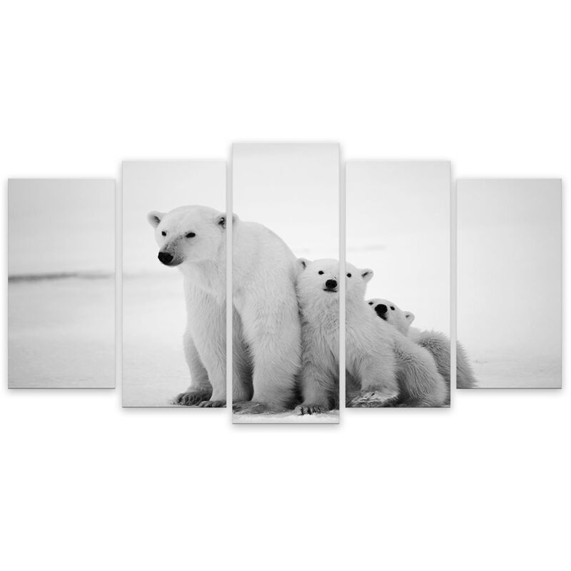 Hxadeco - Tableau 5 parties animaux ours blanc et ses petits - 150x80 cm