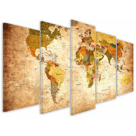 milimetrado Carte du monde liège et cadre bois Noir et marron 70x50 cm