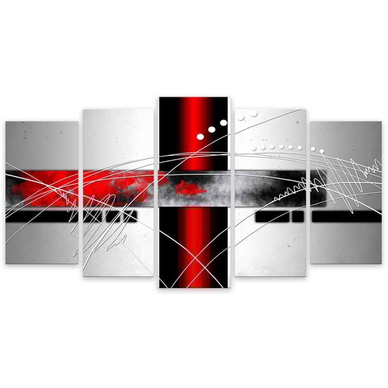 Tableau 5 parties deco symétrie rouge - 150x80 cm