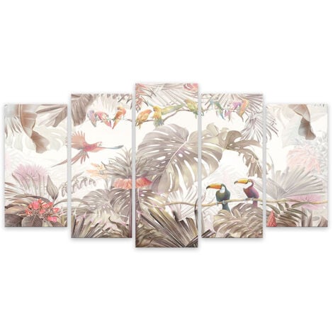 Tableau 5 parties jungle jardin d'eden - 150x80 cm
