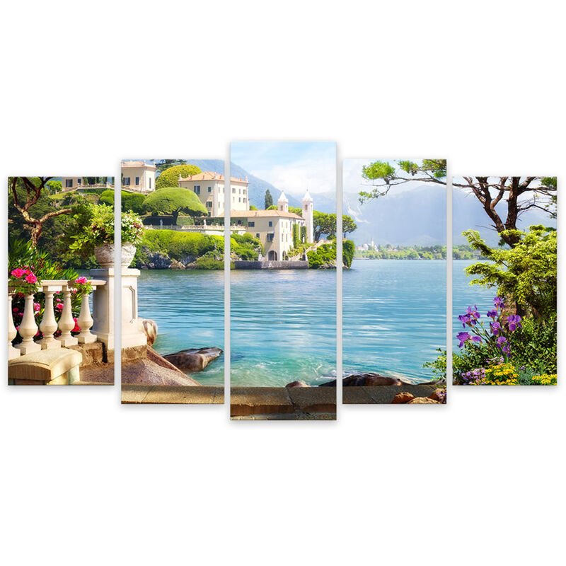 Hxadeco - Tableau 5 parties paysage illustré au lac de côme - 150x80 cm