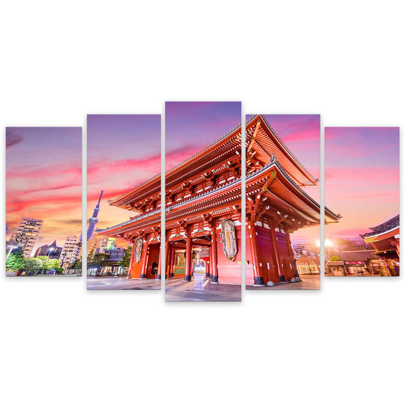 Hxadeco - Tableau 5 parties paysage un temple à tokyo - 150x80 cm