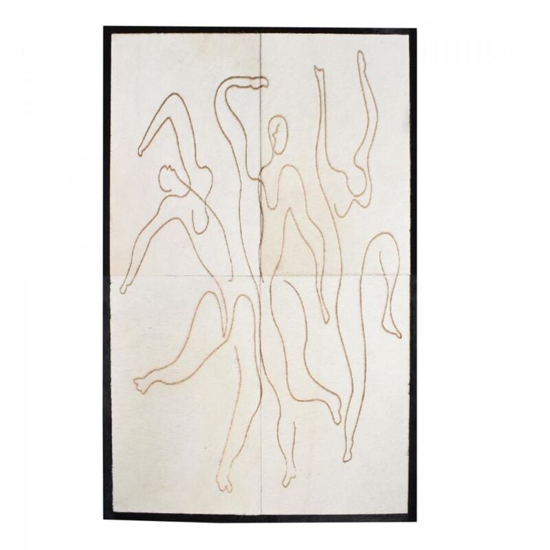 Tableau fait à la main en peau de vache people 51x76 blanc et noir