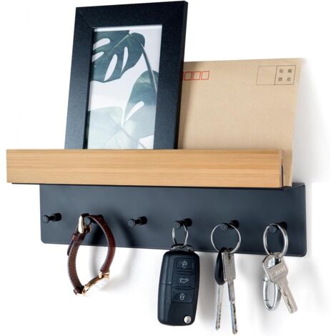Tableau à clés en bois avec étagère - porte-clés, étagère murale avec 6 crochets- tableau porte-clés pour l'entrée, couloir, cuisine